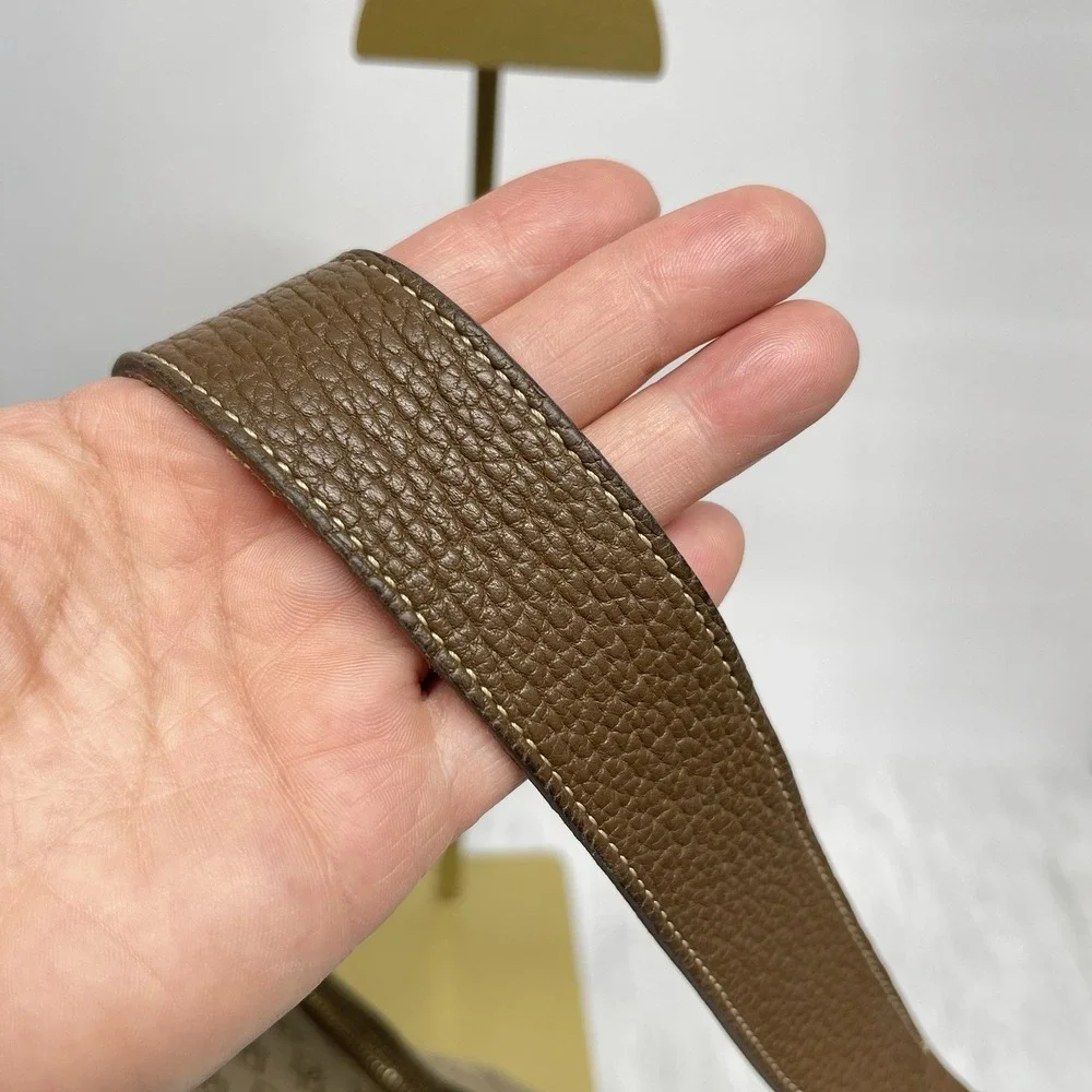 Vintage Dooney & Bourke Signature Canvas & Leather Shoulder Hobo Bag‎ Kaki Brown